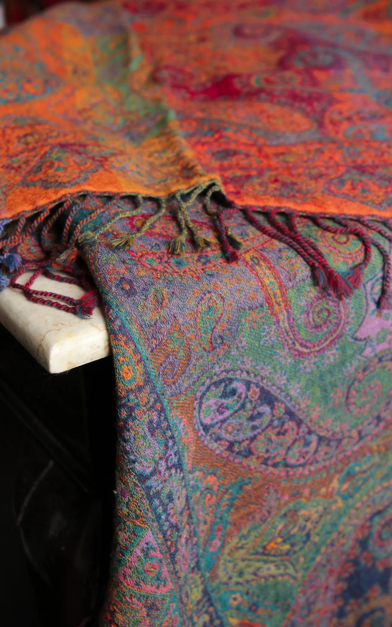 Purple Paisley Boiled Wool Blanket-BW138