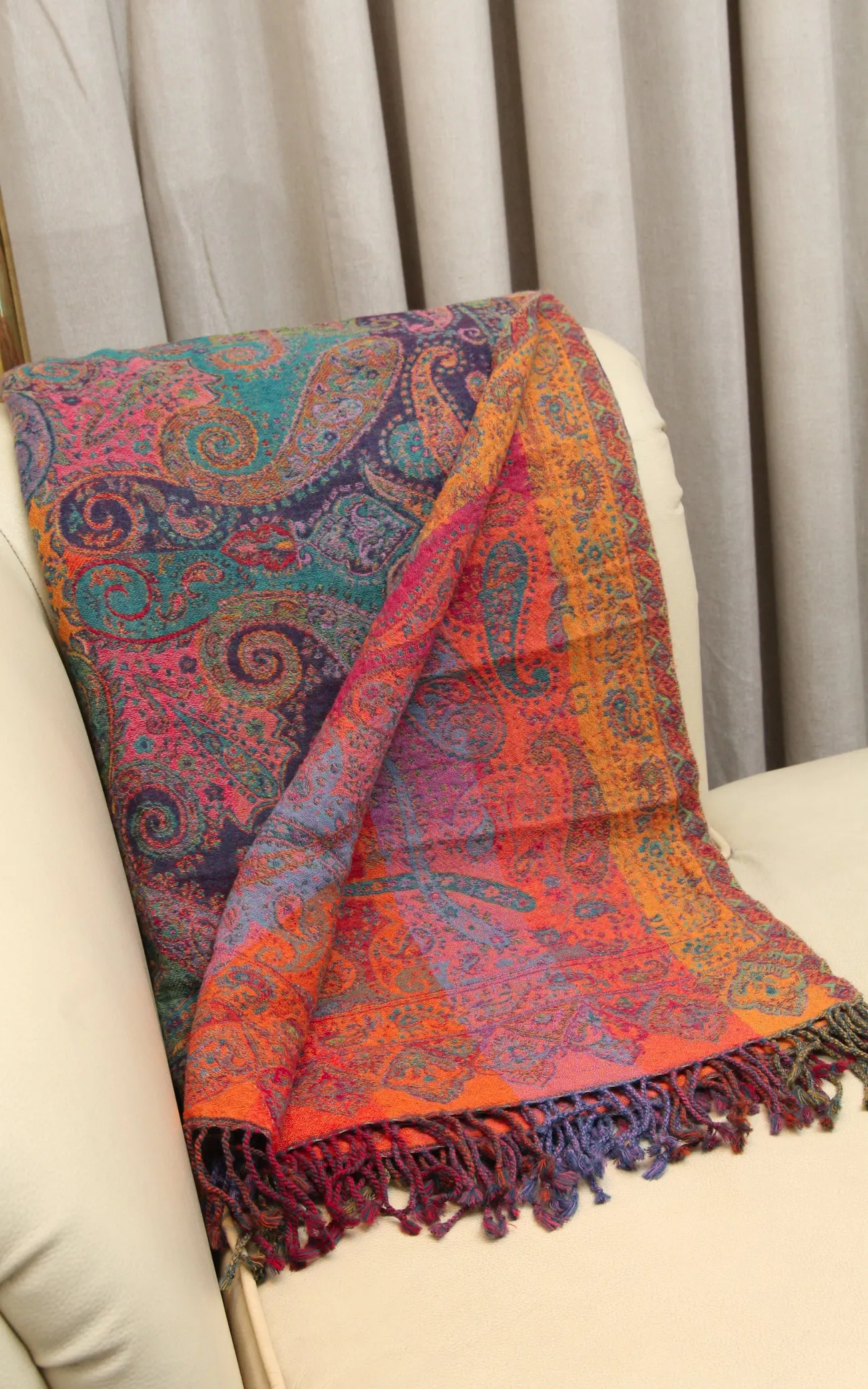Purple Paisley Boiled Wool Blanket-BW138