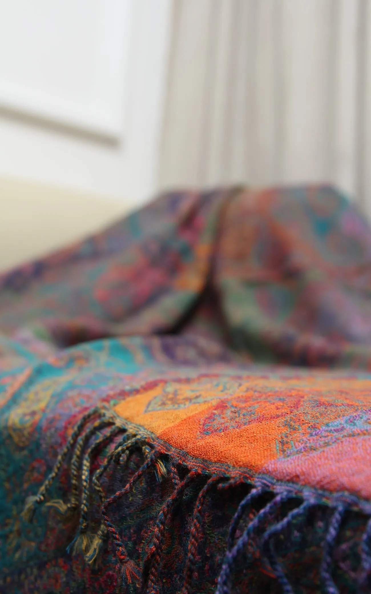 Purple Paisley Boiled Wool Blanket-BW138