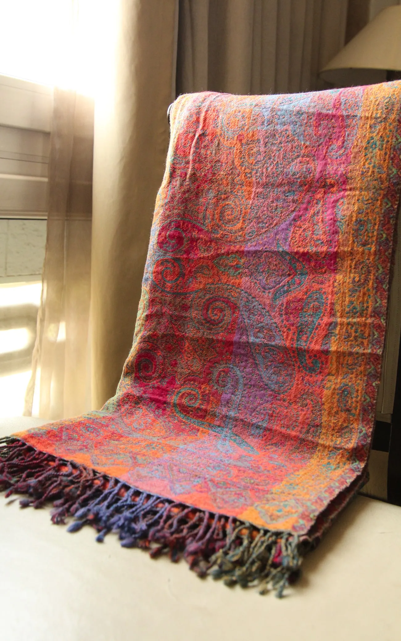 Purple Paisley Boiled Wool Blanket-BW138